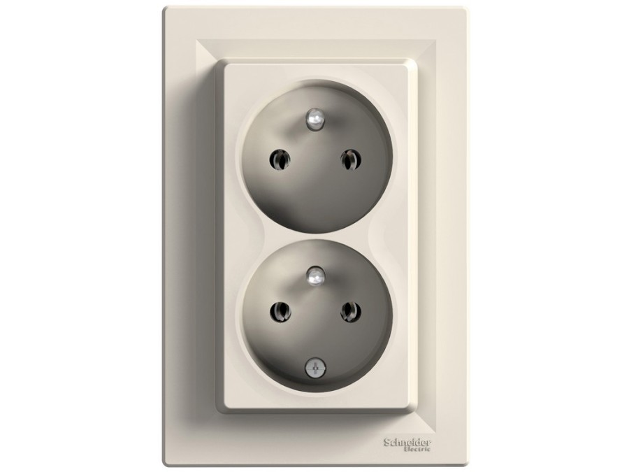 Zásuvka 2P+PE dvojnásobná,šroubová,krémová ASFORA