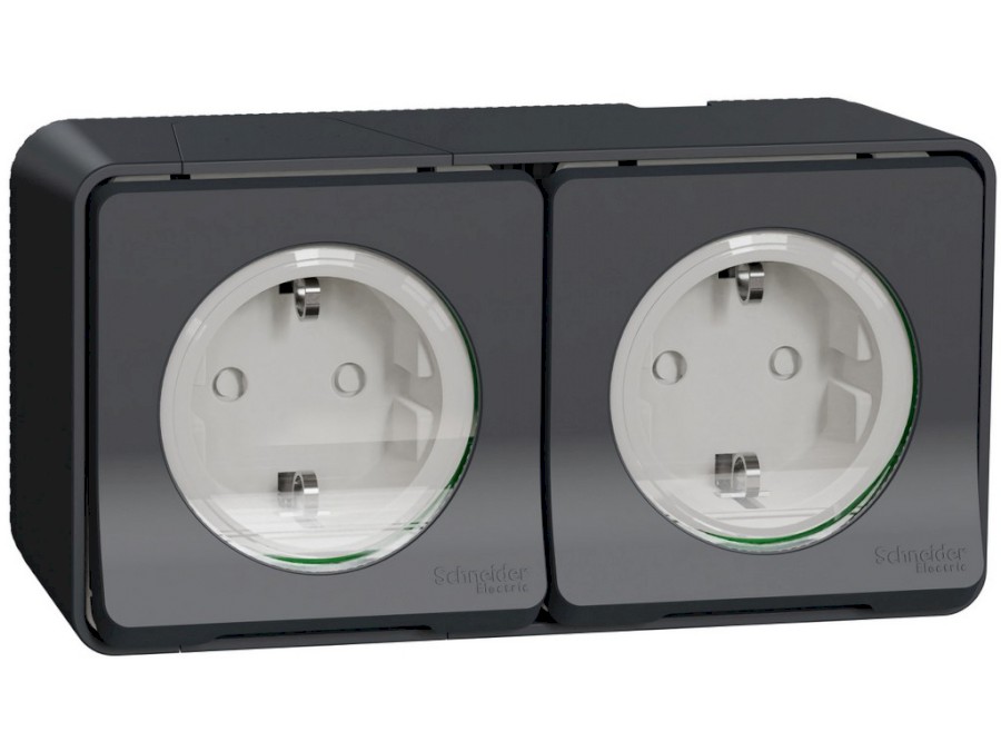 Zásuvka MUR36029 dvojitá schuko MUREVA, Antracit, 16A, IP55, bezšroub.