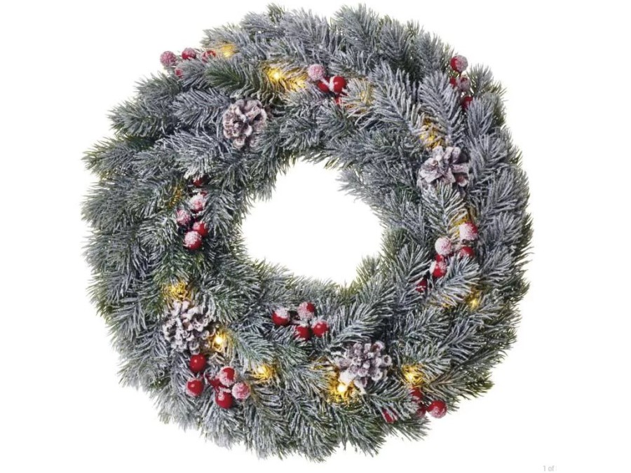 Věnec zasněžený 20LED 38cm teplá bílá s časovačem 2xAA (DCTW06)