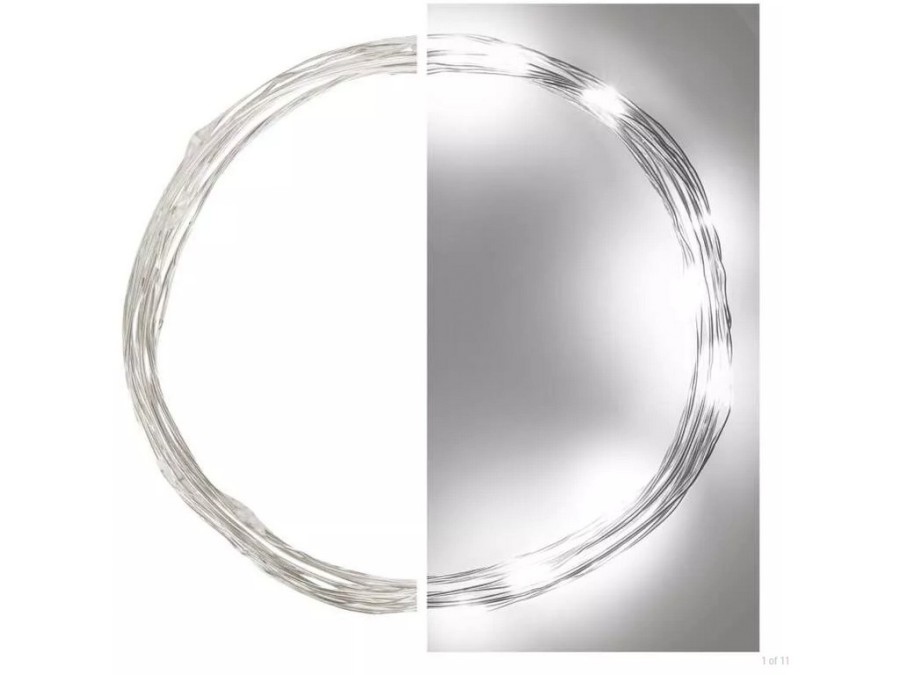 Řetěz NANO 20LED 1,9m studená bílá s časovačem 2xAA stříbrný kabel  (D3AC07)