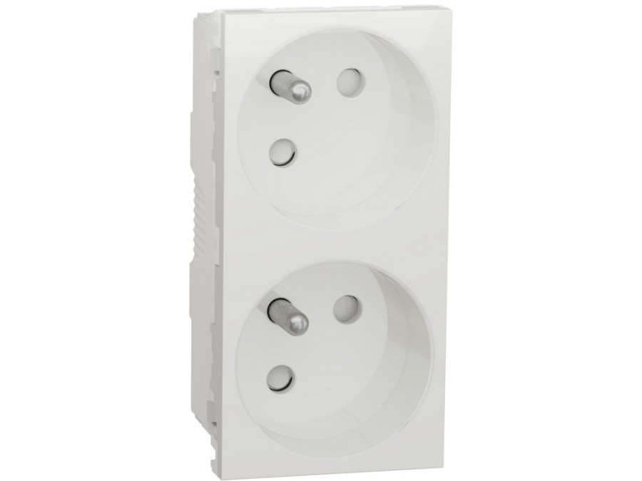 Zásuvka NU306918 dvoj. 45st. 250V/16A 2P+E bezšr. bílá Unica