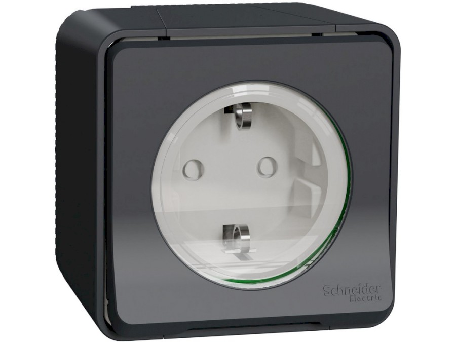 Zásuvka MUR36034 schuko MUREVA, antracit, 16A, IP55, bezšroubová