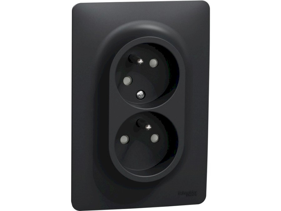 Zásuvka Unica 250V/16A dvojitá 2x2P+E clonky šroubová Antracit