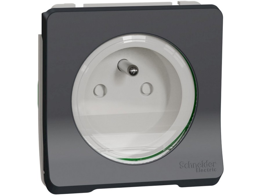 Zásuvka 16A 2P+E, clonky, šroubová, IP55, antracit