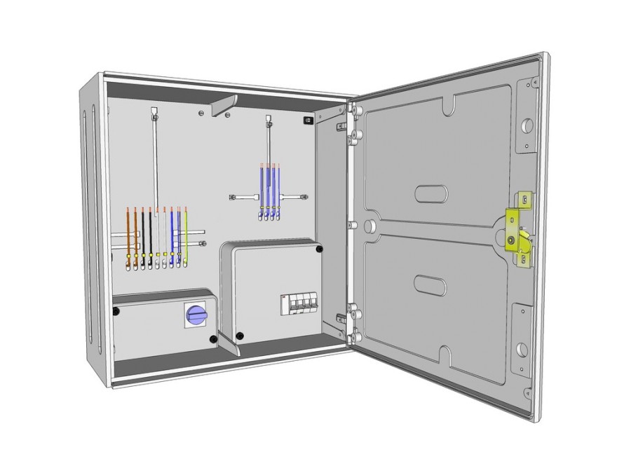 Skříň PER 2F/3f/40A vestavná pro odběry FVE včetně ovládacího relé a vypínače instalace