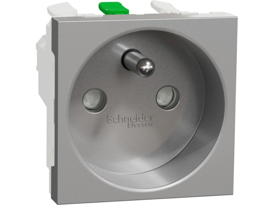 Zásuvka Unica 250V/16A 2P+E clonky bezšroubová Aluminium