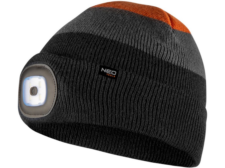 Čepice se sČepice se světlem LED 180lm černo-šedo-oranžová Neo toolsvětlem LED 180lm černo-šedo-oranžová Neo tools